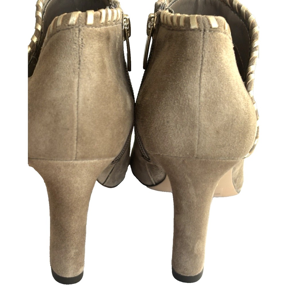 Lauren Ralph Lauren Bryna Suede Ankle Booties Whipstitch Taupe 6.5B Side Zipper - Picture 9 of 13